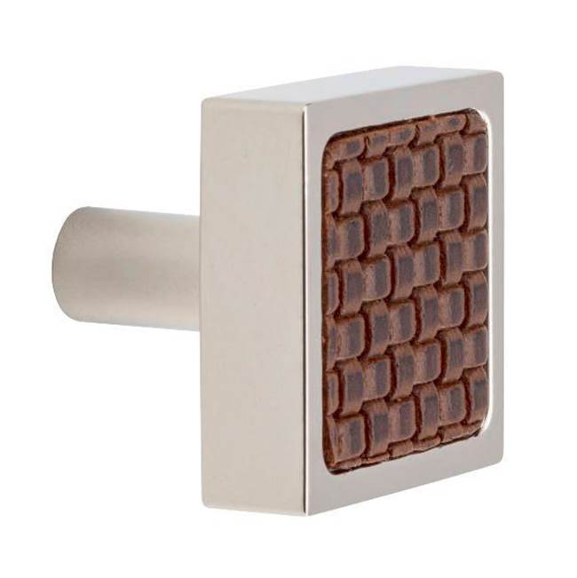 Colonial Bronze Leather Accented Square Cabinet Knob With Straight Post, Distressed Antique Copper x Sulky Antique White Leather
