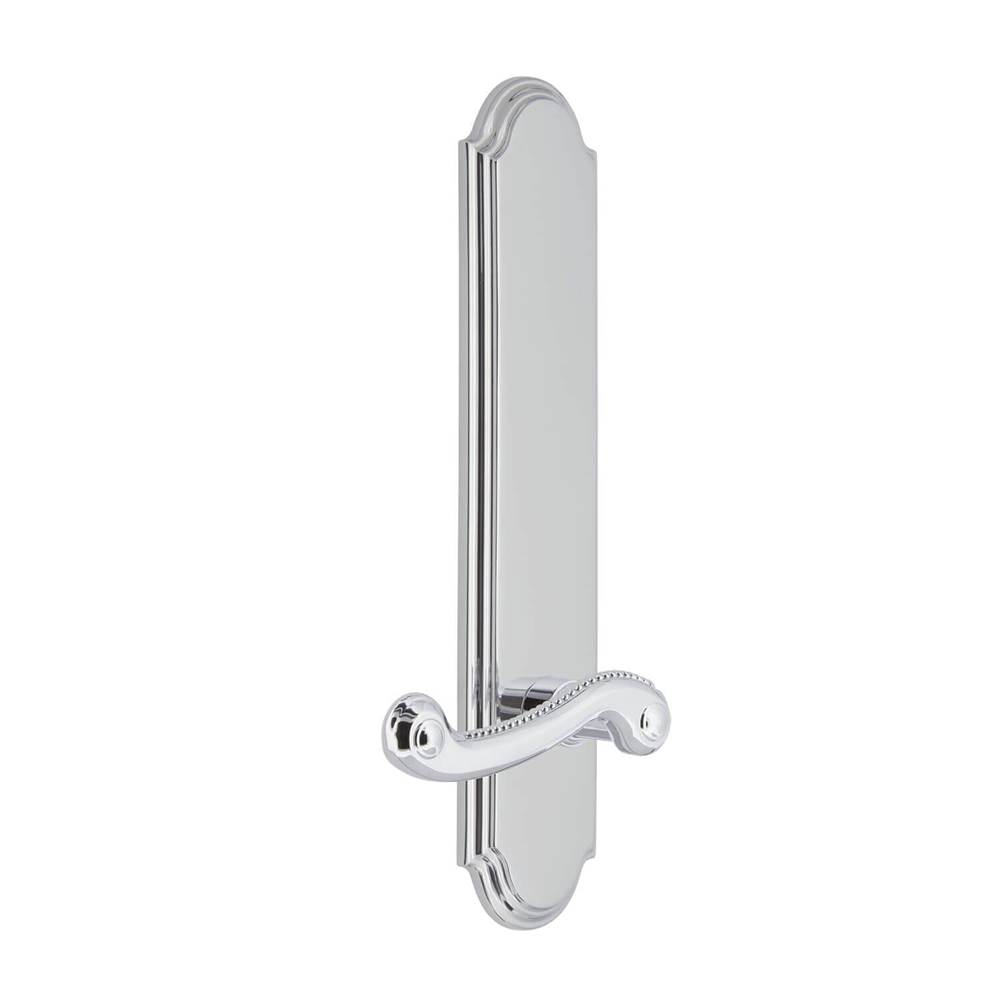 Grandeur Hardware Arc Tall Plate Privacy with Newport Lever in Bright Chrome