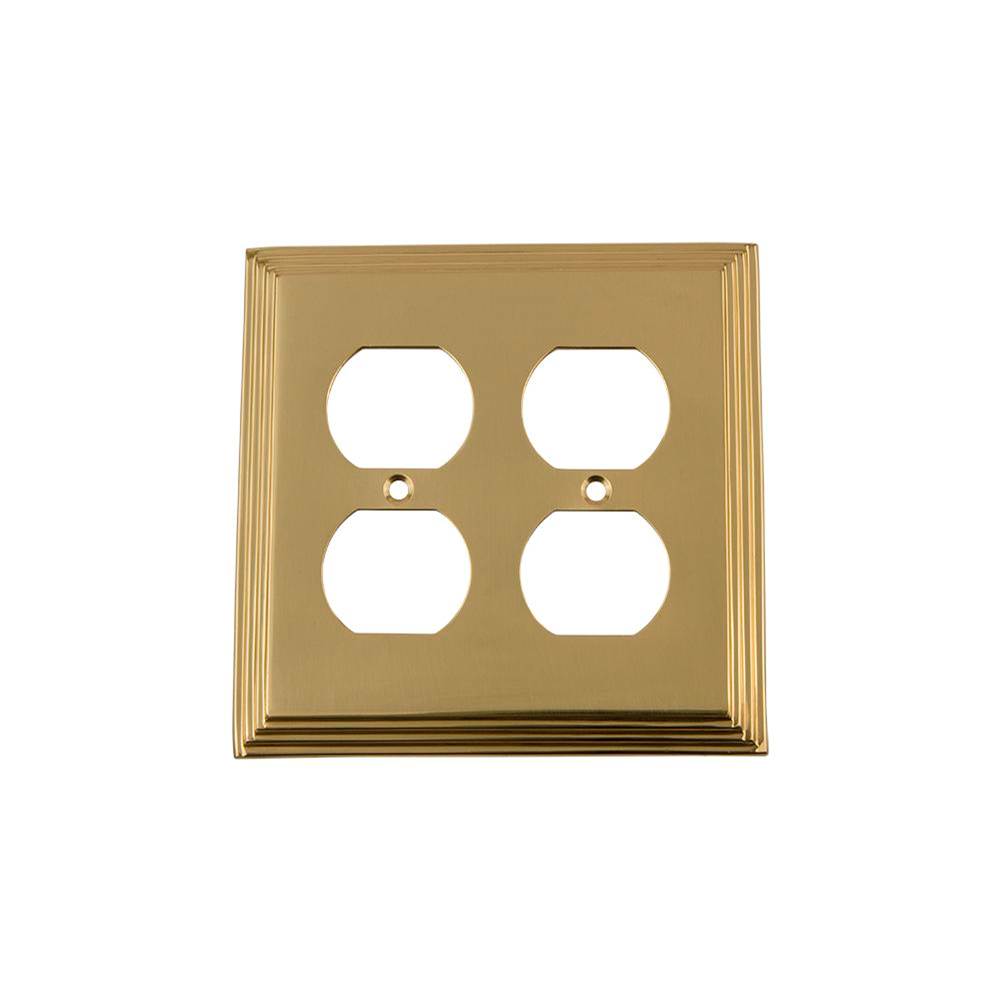 Nostalgic Warehouse Nostalgic Warehouse Deco Switch Plate with Double Outlet in Polished Brass
