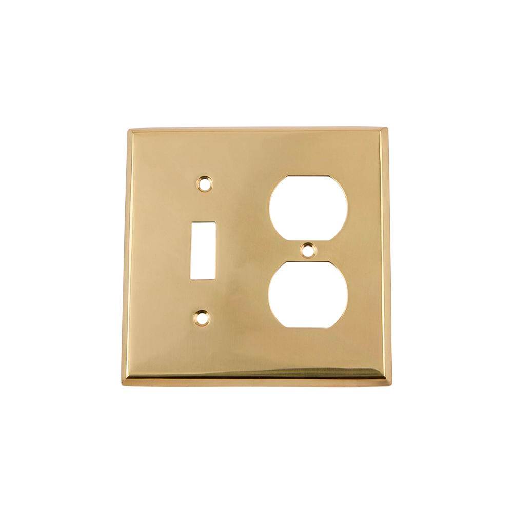 Nostalgic Warehouse Nostalgic Warehouse New York Switch Plate with Toggle and Outlet in Unlacquered Brass
