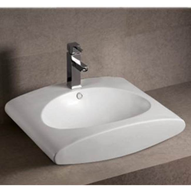 Whitehaus Collection Isabella Collection Rectangular Wall Mount Bathroom Basin with Integrated Oval Bowl, Overflow, Single Faucet Hole and Rear Center Drain