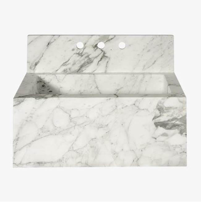Waterworks Tellaro Rectangular Wall Mounted Marble Lavatory Sink 28'' x 17'' x 11'' with 28'' x 7'' x 3/4'' Backsplash in Arabescato Textured with Logo in Special Order Finish