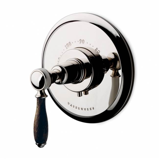 Waterworks Easton Classic Thermostatic Control Valve Trim with Oak Lever Handle in Nickel