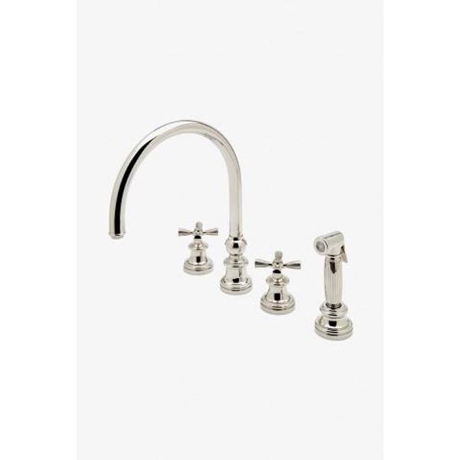 Waterworks Foro Three Hole Gooseneck Kitchen Faucet, Metal Cross Handles and Spray in Nickel, 1.75gpm (6.6L/min)