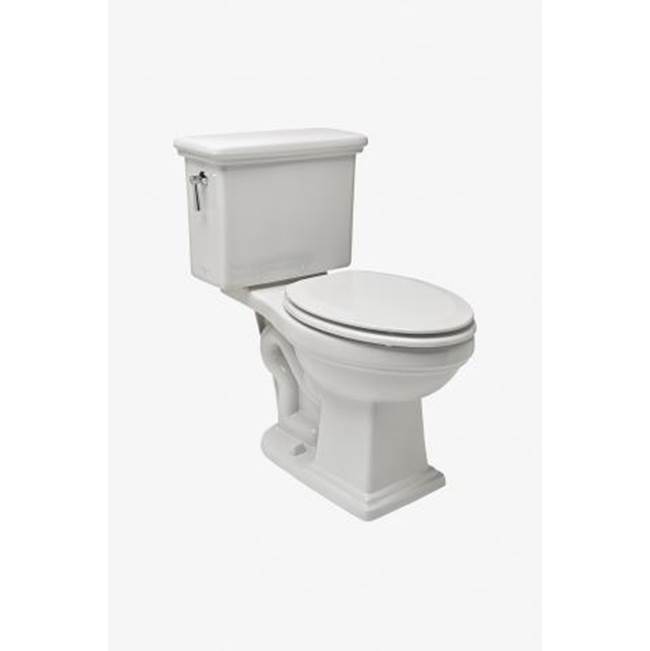 Waterworks Studio Otis Two Piece High Efficiency Elongated Watercloset in Bright White with Molded Wood Seat and Brass Flush Lever